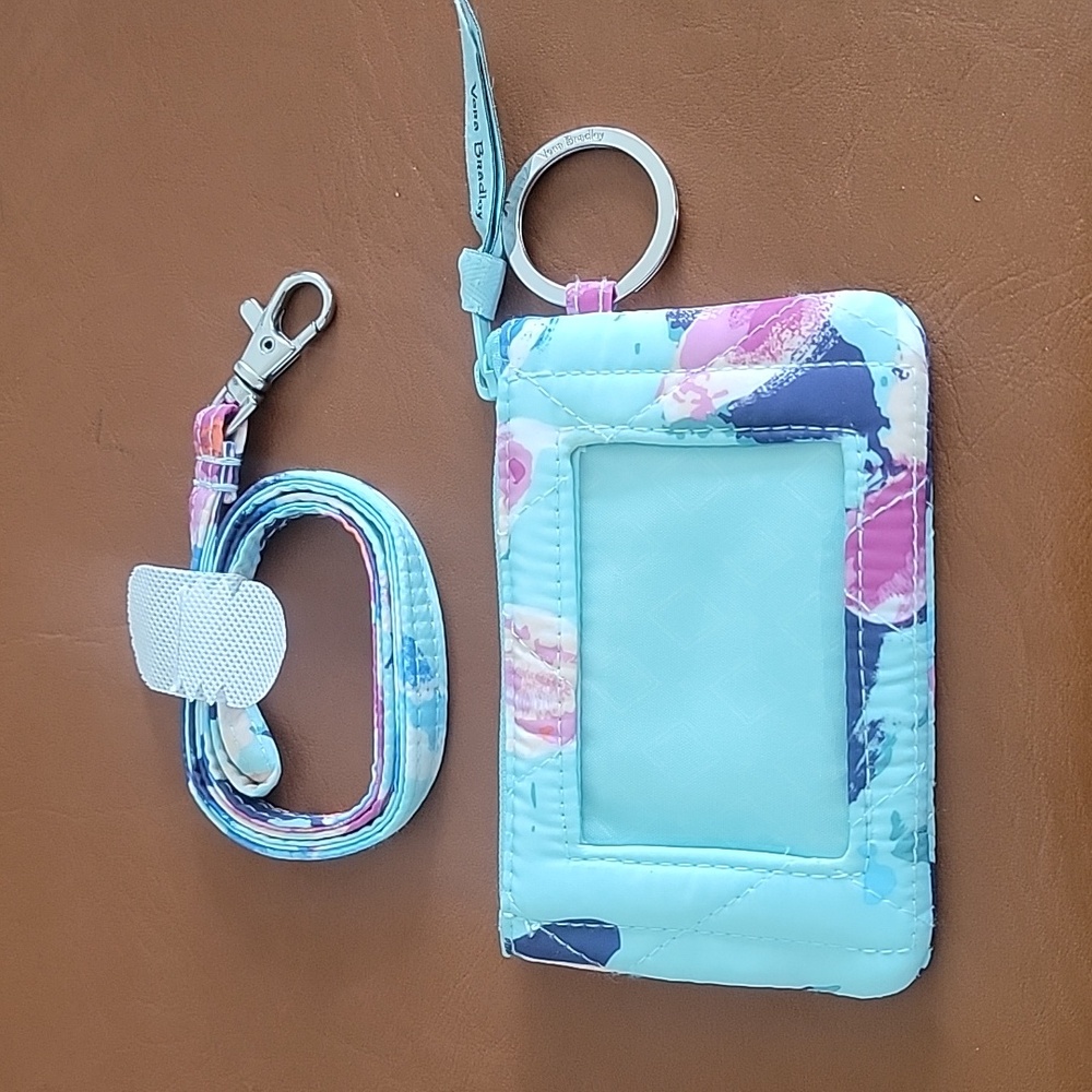 Woman's Vera Bradley Floating Blossom Zip ID Case And Lanyard